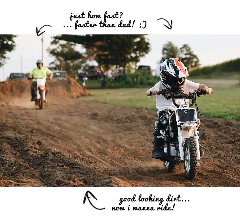 Kid riding dirt bike fast