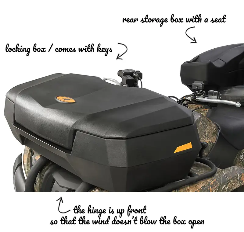 ATV with front and rear storage box