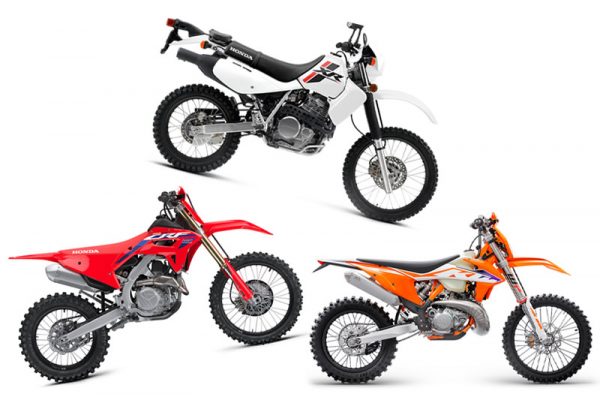 Collage of the three best dirt bikes for trail riding