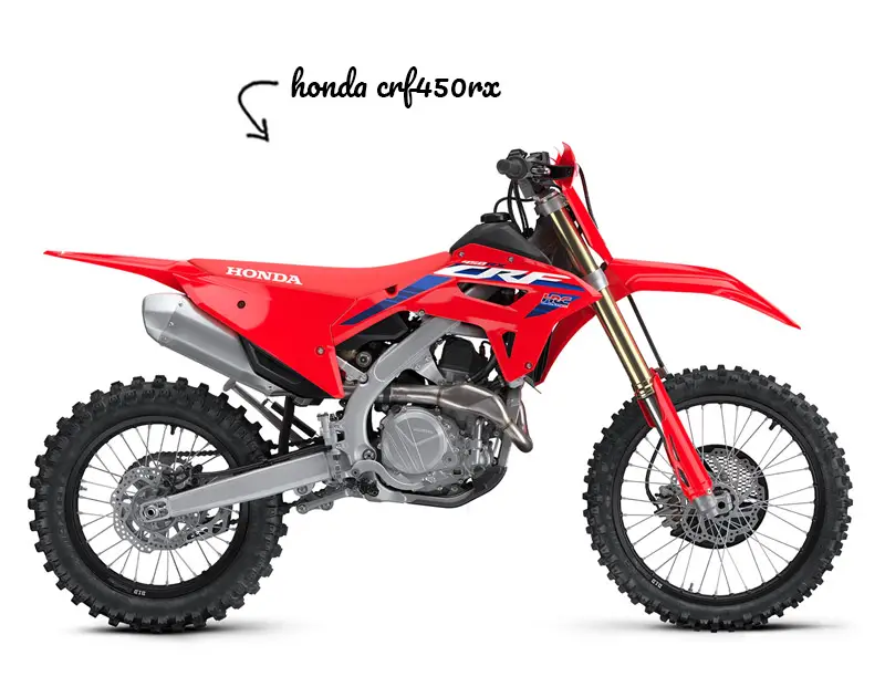 Image of a Honda CRF450RX on white with arrow pointing at it