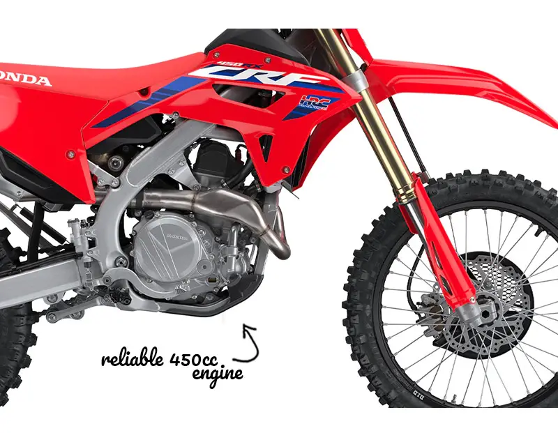 Arrow pointing to photo of a Honda 450cc engine