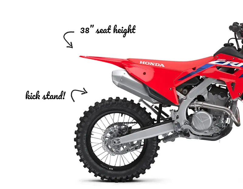 Picture showing the height and kick stand on a Honda CRF 250 RX