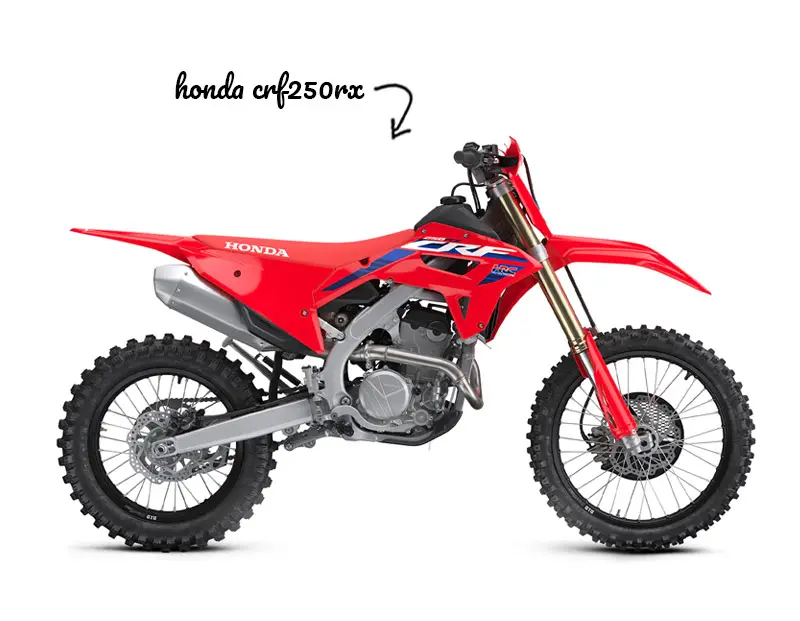 Arrow pointing at a Honda CRF250RX Dirt Bike