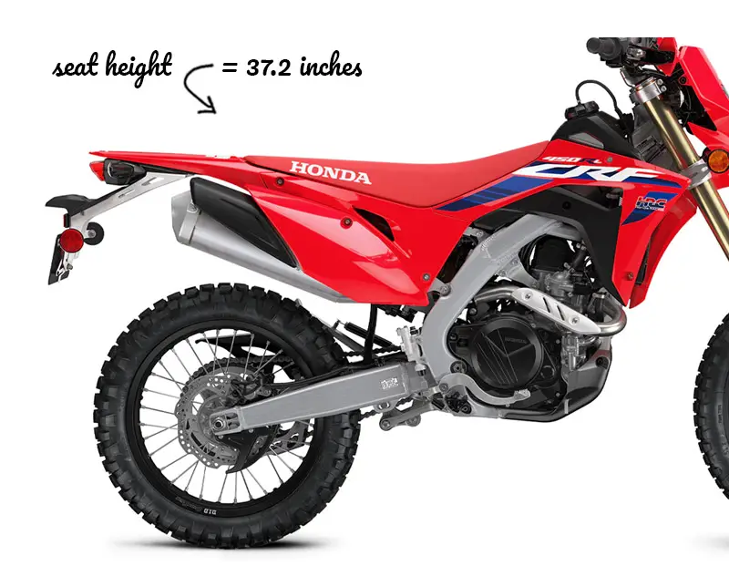 Seat height of a Honda CRF450RL on white background