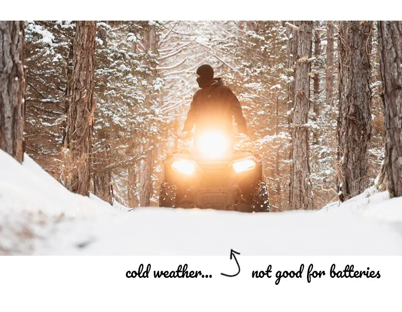 ATV battery tender for cold weather and snow