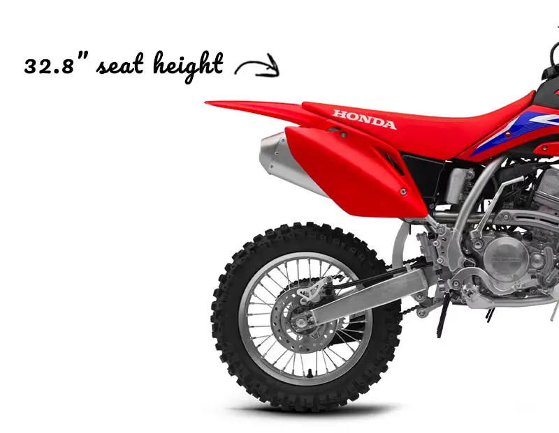 Image showing the seat height of CRF150R is 32.8 inches