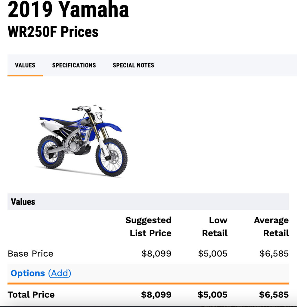 Wr250f price discount