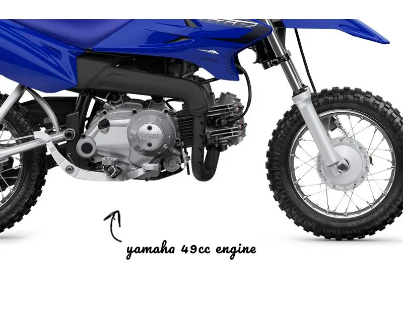 Close up photo of a Yamaha 50cc engine