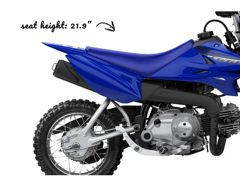 Arrow pointing at seat height of a Yamaha TTR 50