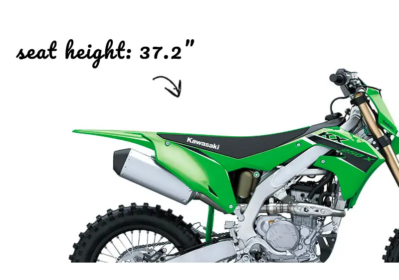 Arrow pointing to the seat height of KX250X
