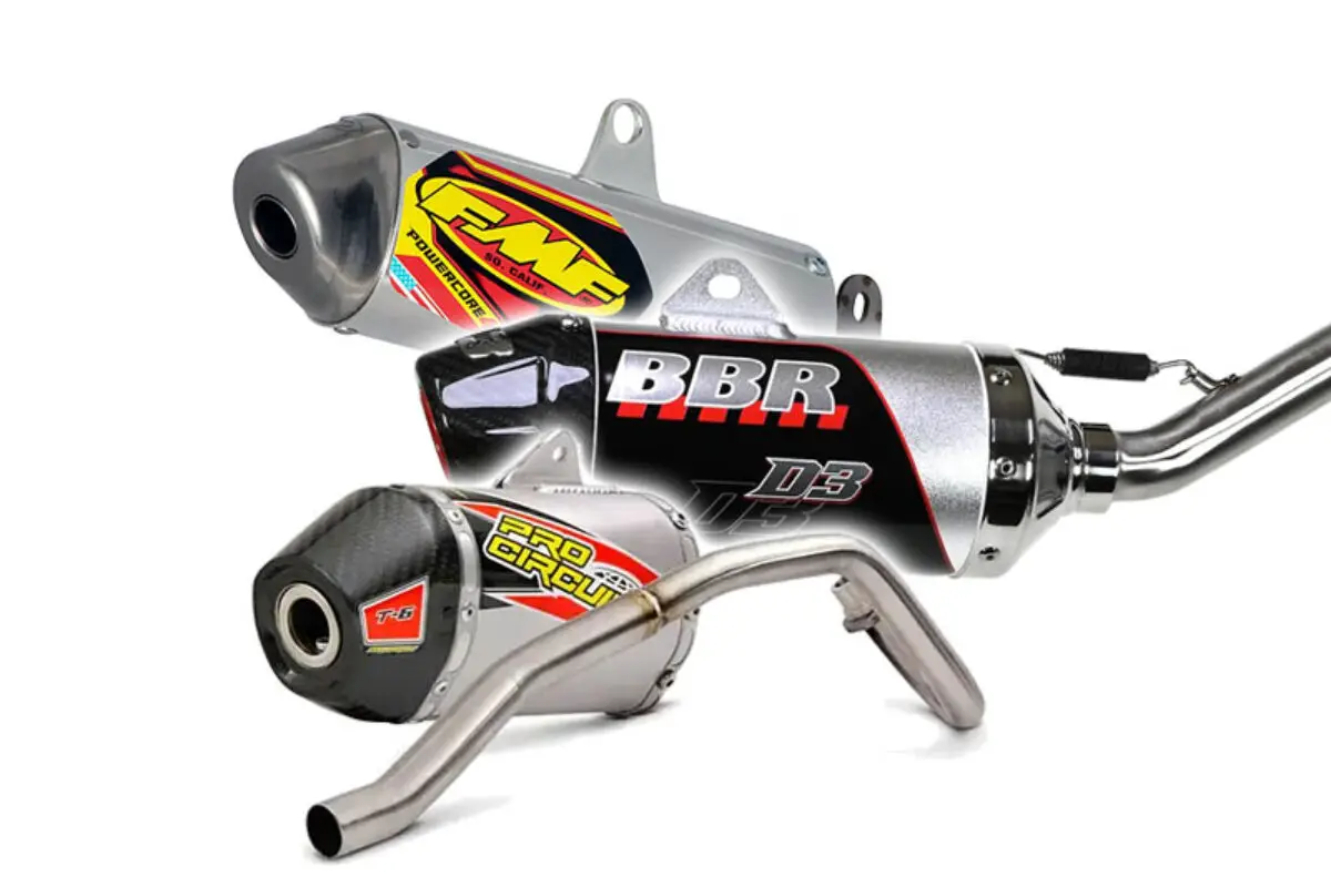 FMF, BBR, and Pro Circuit TTR110 exhaust systems