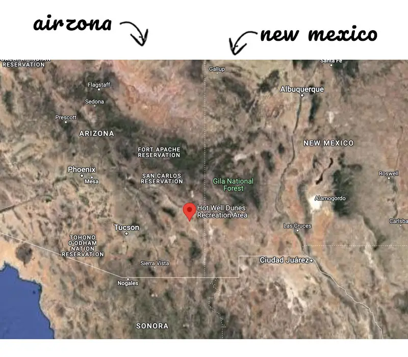Screenshot of a map showing Hot Wells Dunes Recreation Area in Arizona