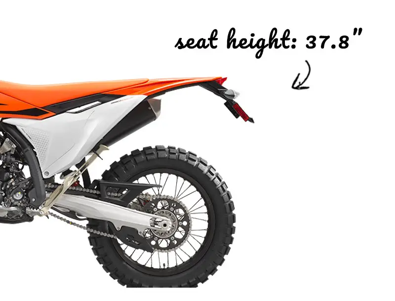 Arrow pointing at the KTM 350 EXC F seat height
