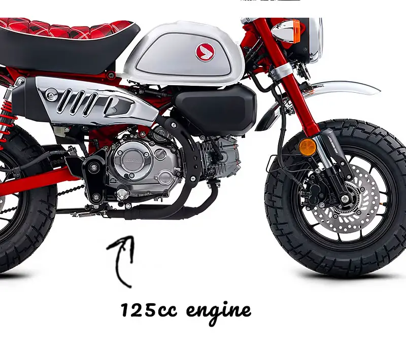 Arrow pointing at a 125cc Honda Monkey Engine