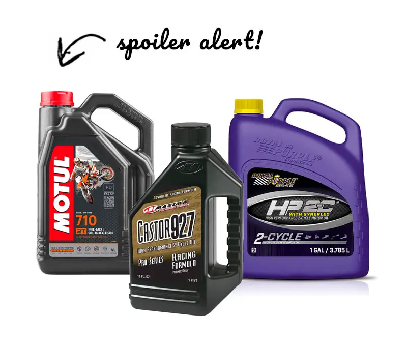 Arrow pointing at the best 2 stroke dirt bike oil