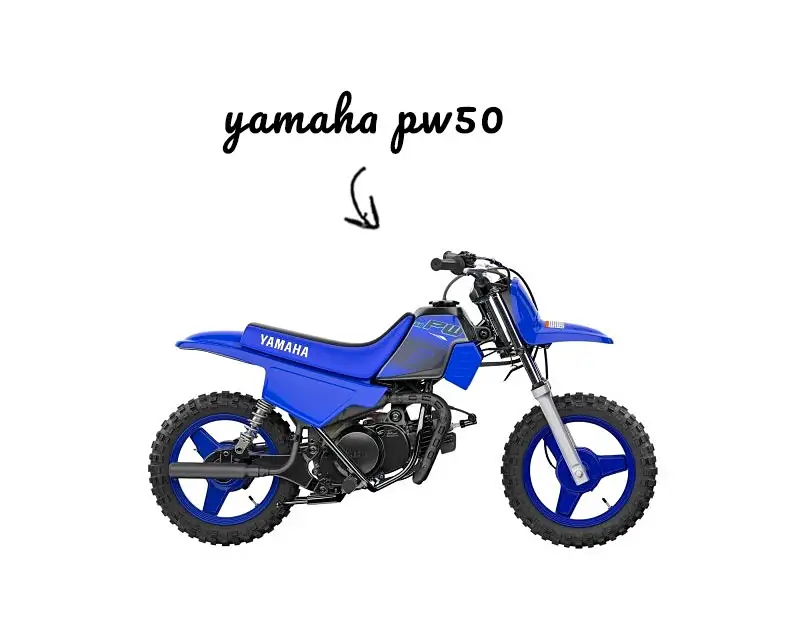 Arrow pointing at a Yamaha PW50 without a clutch